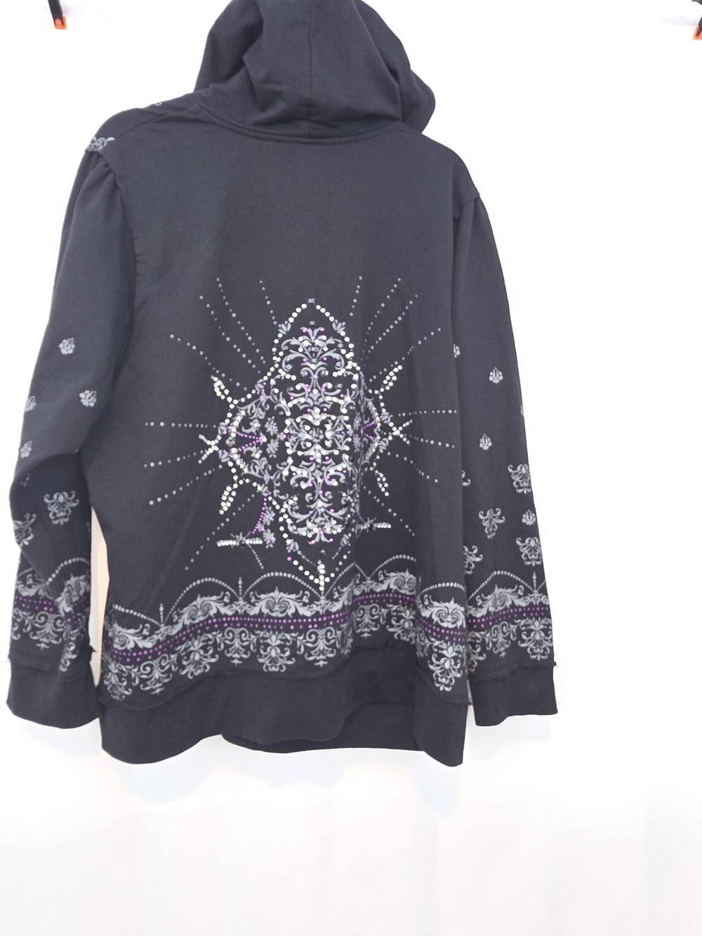 Lane Bryant Zip Up Hoodie Size 22/24 Black Floral Print Rhinestone